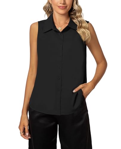 MINTLIMIT Damen Ärmellos Bluse Knöpfen Hemd Basic V-Ausschnitt Tops Casual Sommer Shirts von MINTLIMIT