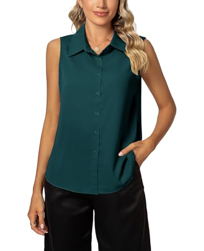 MINTLIMIT Damen Ärmellos Bluse Knöpfen Hemd Basic V-Ausschnitt Tops Casual Sommer Shirts von MINTLIMIT
