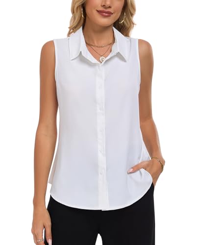 MINTLIMIT Damen Ärmellos Bluse Knöpfen Hemd Basic V-Ausschnitt Tops Casual Sommer Shirts von MINTLIMIT