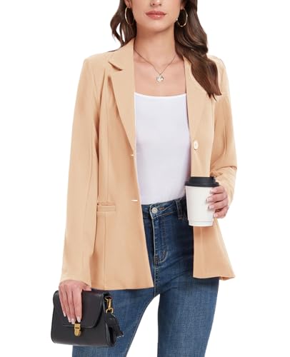 MINTLIMIT Damen Blazer Anzug Langarm Jacken Knopf Revers Open Front Cardigans Arbeit Büro Blazer Jacke mit Taschen, aprikose, XXL von MINTLIMIT