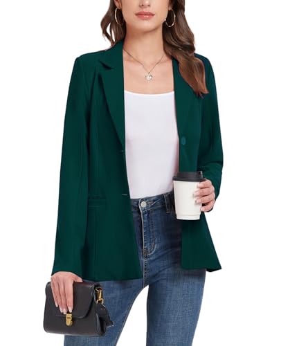 MINTLIMIT Damen Blazer Anzug Langarm Jacken Knopf Revers Open Front Cardigans Arbeit Büro Blazer Jacke mit Taschen, dunkelgrün, XXL von MINTLIMIT