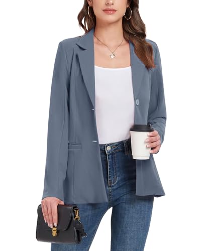 MINTLIMIT Damen Blazer Anzug Langarm Jacken Knopf Revers Open Front Cardigans Arbeit Büro Blazer Jacke mit Taschen, grau/blau, XXL von MINTLIMIT