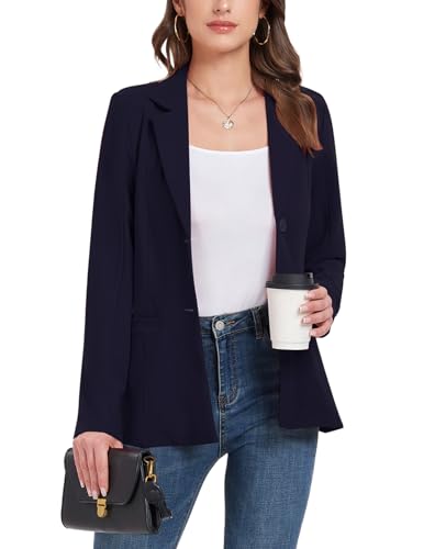 MINTLIMIT Damen-Blazer, Anzug, langärmelig, Jacken, Knöpfe, Revers, offene Vorderseite, Cardigans, Arbeit, Büro, Blazer, Jacke mit Taschen, marineblau, XXL von MINTLIMIT