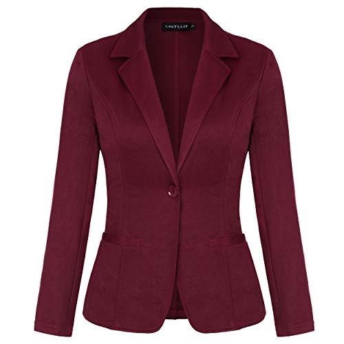 MINTLIMIT Damen Blazer Cardigan Dünn Langarm Elegant Bolero Business Jacke Blazer Slim Fit Anzug Trenchcoat(Weinrot,Größe S) von MINTLIMIT