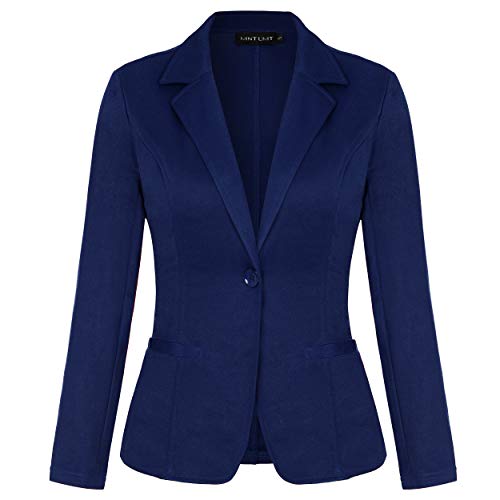 MINTLIMIT Damen Blazer Dünn Langarm Knopfleiste Leicht Bolero Jacke Cardigan Anzugjacke mit Taschen Blau M von MINTLIMIT