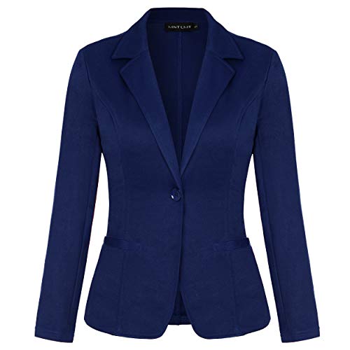 MINTLIMIT Damen Blazer Dünn Langarm Knopfleiste Leicht Bolero Jacke Cardigan Anzugjacke mit Taschen Blau S von MINTLIMIT