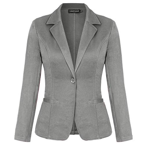 MINTLIMIT Damen Blazer Dünn Langarm Knopfleiste Leicht Bolero Jacke Cardigan Anzugjacke mit Taschen Grau M von MINTLIMIT