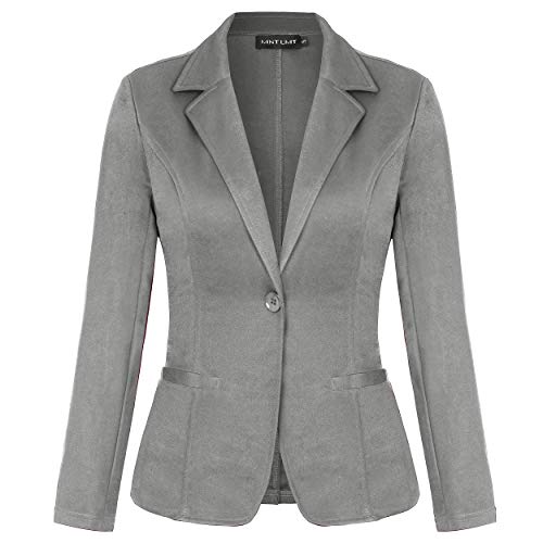 MINTLIMIT Damen Blazer Dünn Langarm Knopfleiste Leicht Bolero Jacke Cardigan Anzugjacke mit Taschen Grau XL von MINTLIMIT