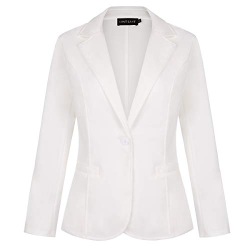 MINTLIMIT Damen Blazer Dünn Langarm Knopfleiste Leicht Bolero Jacke Cardigan Anzugjacke mit Taschen Weiß M von MINTLIMIT