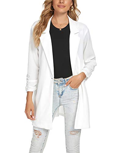 MINTLIMIT Damen Blazer lang Revers Elegant Jacke Damenjacke Strickjacke Knopfleiste (Weiß, M) von MINTLIMIT