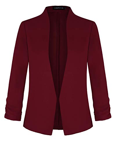 MINTLIMIT Damen Blazers Elegant Anzugjacke Lang Bolero mit Tasche Business Cardigan Mantel Weinrot XL von MINTLIMIT