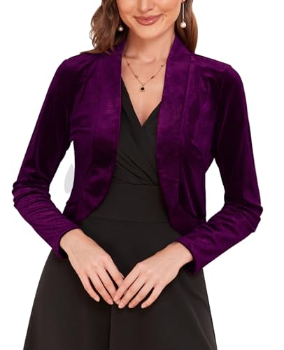MINTLIMIT Damen Bolero Samt Langarm Festlich Cardigan Elegant Shoulder Jacket Offen Crop Boleroshrug MINTLIMIT Damen Bolero Samt Langarm Festlich Cardigan Elegant Shoulder Jacket Offen Crop Boleroshrug von MINTLIMIT