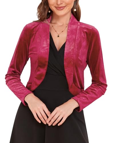 MINTLIMIT Damen Bolero Samt Langarm Festlich Cardigan Elegant Shoulder Jacket Offen Crop Boleroshrug von MINTLIMIT