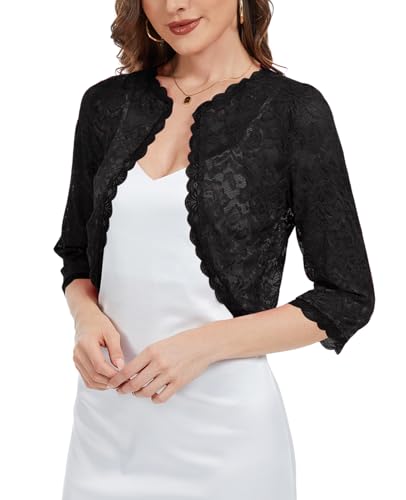 MINTLIMIT Damen Bolero Spitze 3/4 Ärmel Cardigan Offene Front Elegant Kurzjacke Einfarbig Leichtes Oberteil von MINTLIMIT