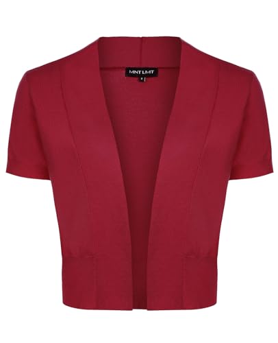 MINTLIMIT Damen Bolero Strickjacke Kurzarm Knit Cardigan-noos Sommer Cardigan Open Front (Rot S) von MINTLIMIT