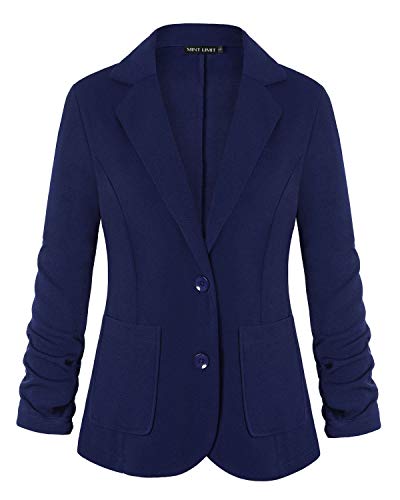 MINTLIMIT Damen Business Casual Notched Revers Seitentaschen Arbeit Büro Blazer Jacke Suit(Marineblau,Größe XL) von MINTLIMIT