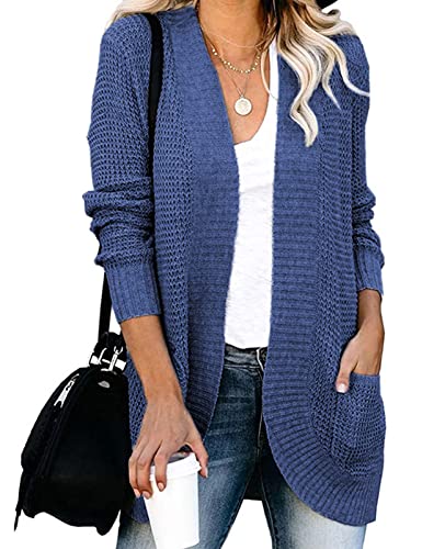 MINTLIMIT Damen Cardigan Lang Elegant Strickjacke Langarm Grobstrick Strickpullover,BU-Marineblau,M von MINTLIMIT