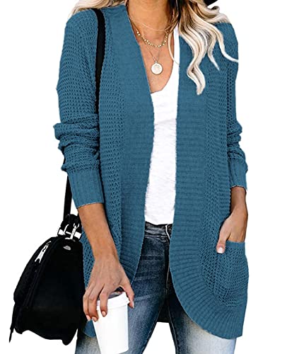 MINTLIMIT Damen Cardigan Lang Elegant Strickjacke Langarm Grobstrick Strickpullover,BU-Seeblau,M von MINTLIMIT