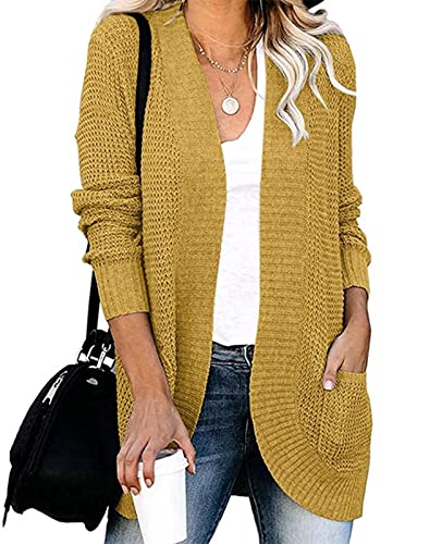 MINTLIMIT Damen Cardigan Lang Elegant Strickjacke Langarm Grobstrick Strickpullover,Y-Gelb,M von MINTLIMIT