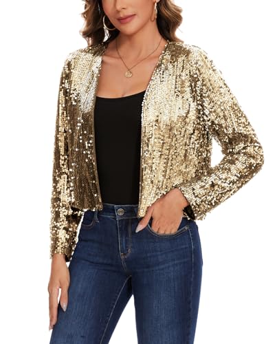 MINTLIMIT Damen Cardigan Pailletten Strickjacke Bolerojacke Lässige Schulterjacke Shrugs Festlich (Golden XXL) von MINTLIMIT