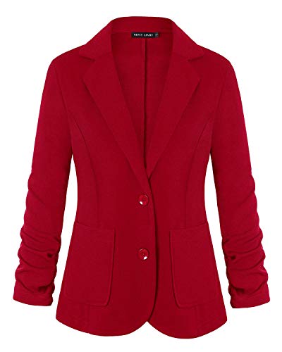 MINTLIMIT Damen Casual Arbeit Büro Blazer Vorne Offen Lange Ärmel Jacke Jacke mit Seitentaschen(Rot,Größe S) von MINTLIMIT