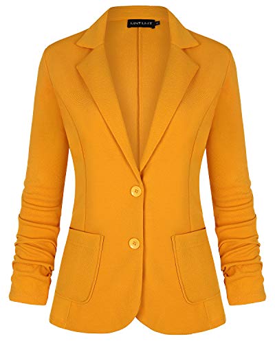 MINTLIMIT Damen Casual Arbeit Büro Notch Revers Seitentaschen Blazer Suit Jacke(Gelb,Größe XXL) von MINTLIMIT