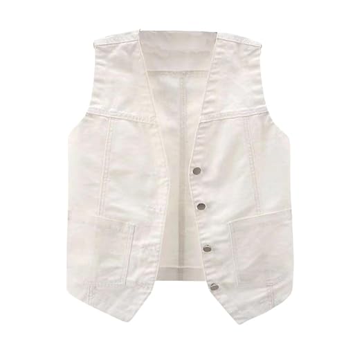 MINTLIMIT Damen Denim Weste Tops 2025 Y2K Button Down V-Ausschnitt Ärmellos Button Down Jeans Weste Jacke, weiß, XXL MINTLIMIT Damen Denim Weste Tops 2025 Y2K Button Down V-Ausschnitt Ärmellos Button Down Jeans Weste Jacke, weiß, XXL von MINTLIMIT