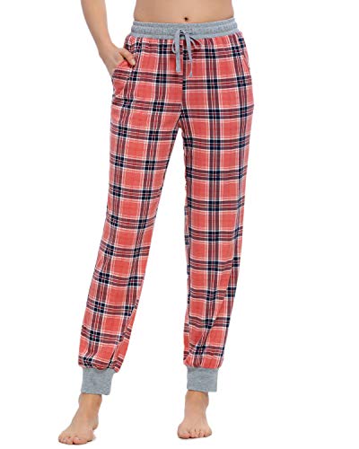 MINTLIMIT Damen Jerseyhose Lang Schlafanzughose Sporthose Sleep Hose mit Bindebändern (Karierte Pink,Größe L) von MINTLIMIT