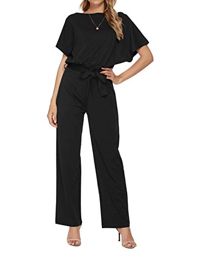 MINTLIMIT Damen Jumpsuit Elegant Kurzarm Lang Overall O-Ausschnitt & Schlaghosen Weites Bein Hosenanzug Sexy Playsuit Romper Hochzeit Festlich S-XXL von MINTLIMIT