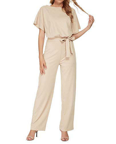 MINTLIMIT Damen Jumpsuit Elegant Kurzarm Lang Overall O-Ausschnitt & Schlaghosen Weites Bein Hosenanzug Sexy Playsuit Romper Hochzeit Festlich S-XXL von MINTLIMIT