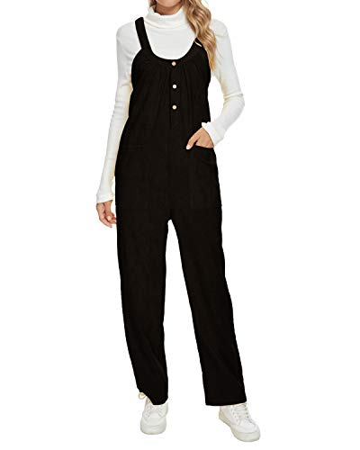 MINTLIMIT Damen Jumpsuit Latzhosen Retro Jeanshose Cord Linen Sommer Overall Ärmellos Baggy Spielanzug Breites Bein Hosen (#5064 Cord_Schwarz, Medium) von MINTLIMIT