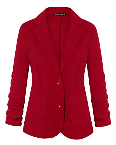 MINTLIMIT Damen Kleidung RS Damen Casual Basic Arbeit Büro Strickjacke Sakko Blazer Boyfriend Jacke Vorne Offen 2XL(Rot,Größe L) von MINTLIMIT