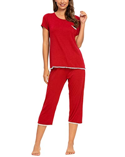 MINTLIMIT Damen Kurz Schlafanzug Pyjama Set Streifenhose Hausanzug Sommer Sleepwear (Rot,Größe S) von MINTLIMIT