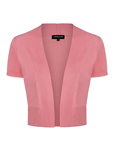 MINTLIMIT Damen Kurzarm Bolero Strickjacke Open Knit Lightweight Casual Cardigan (Pink XXL) von MINTLIMIT