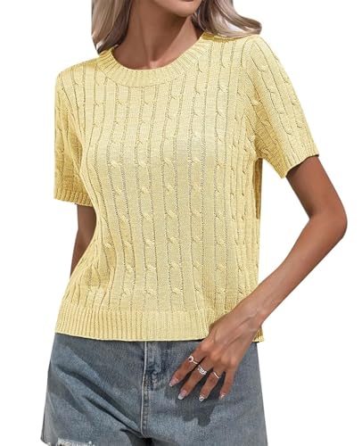 MINTLIMIT Damen Kurzarmpullover Sommer Rundhals Pullover T Shirt Casual Strickpullover Elegante Bluse Oberteil 2025 von MINTLIMIT