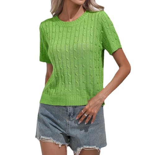 MINTLIMIT Damen Kurzarmpullover Sommer Rundhals Pullover T Shirt Casual Strickpullover Elegante Bluse Oberteil 2025 von MINTLIMIT