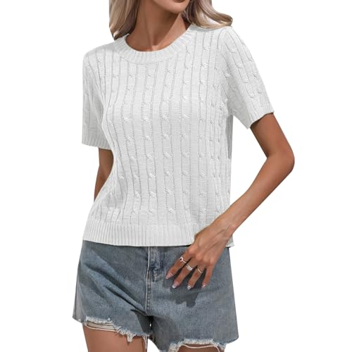MINTLIMIT Damen Kurzarmpullover Sommer Rundhals Pullover T Shirt Casual Strickpullover Elegante Bluse Oberteil 2024 von MINTLIMIT