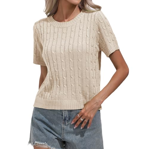 MINTLIMIT Damen Kurzarmpullover Sommer Rundhals Pullover T Shirt Casual Strickpullover Elegante Bluse Oberteil 2025 von MINTLIMIT