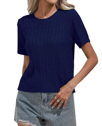 MINTLIMIT Damen Kurzarmpullover Sommer Rundhals Pullover T Shirt Casual Strickpullover Elegante Bluse Oberteil 2024 von MINTLIMIT