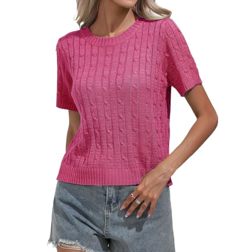 MINTLIMIT Damen Kurzarmpullover Sommer Rundhals Pullover T Shirt Casual Strickpullover Elegante Bluse Oberteil 2025 von MINTLIMIT