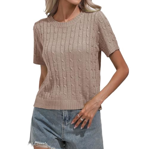 MINTLIMIT Damen Kurzarmpullover Sommer Rundhals Pullover T Shirt Casual Strickpullover Elegante Bluse Oberteil 2025 von MINTLIMIT