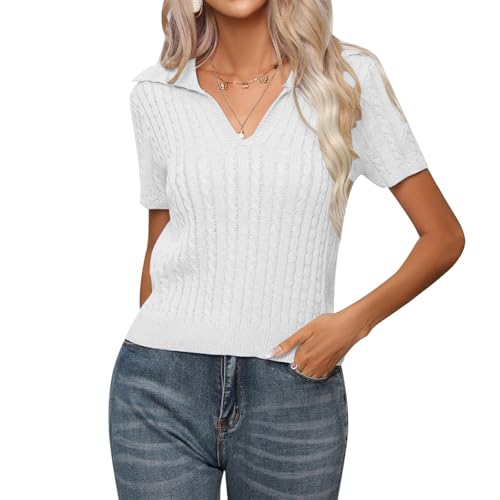 MINTLIMIT Damen Kurzarmpullover Sommer Rundhals Pullover T Shirt Casual Strickpullover Elegante Bluse Oberteil 2025 von MINTLIMIT