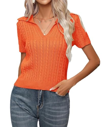 MINTLIMIT Damen Kurzarmpullover Sommer V-Ausschnitt Pullover T Shirt Casual Strickpullover Elegante Bluse Oberteil 2025 von MINTLIMIT
