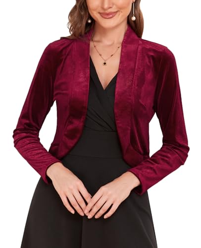 MINTLIMIT Damen Bolero Samt Langarm Festlich Cardigan Elegant Shoulder Jacket Offen Crop Boleroshrug von MINTLIMIT