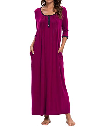 MINTLIMIT Damen Nachthemd 3/4 Ärmel Rundhals Nachtwäsche Lounge Nachtkleid Sleepwear Für Sommer (Purple,Größe XL) von MINTLIMIT