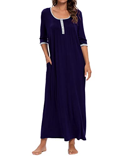 MINTLIMIT Damen Nachthemd Halbarme Rundhals Nachtwäsche Lounge Nachtkleid Sleepwear Für Herbst (Blau,Größe XXL) von MINTLIMIT