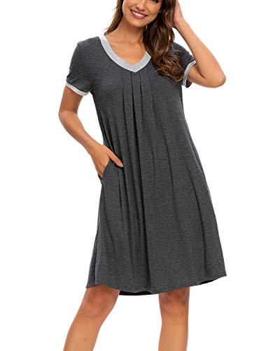 MINTLIMIT Damen Nachthemd Nachtkleid Kurz Sommer Nachtwäsche Negligee Sleepshirt (Dunkelgrau,Größe M) von MINTLIMIT