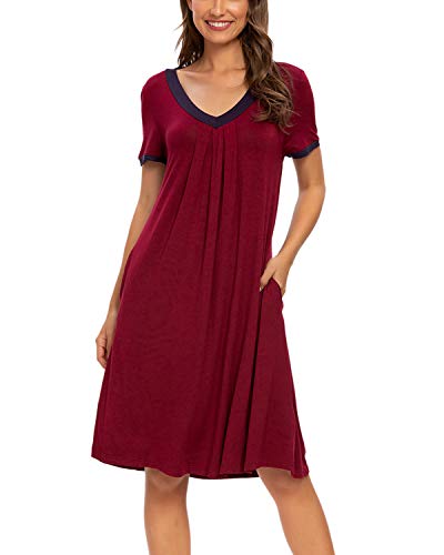 MINTLIMIT Damen Nachthemd Nachtkleid Kurz Sommer Nachtwäsche Negligee Sleepshirt (Weinrot,Größe S) von MINTLIMIT