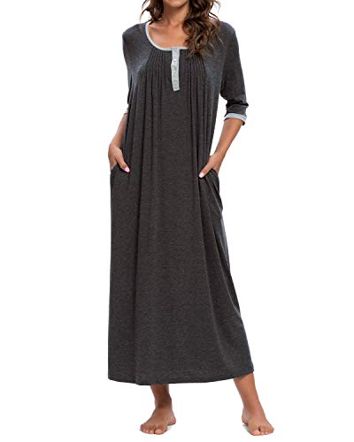 MINTLIMIT Damen Nachthemd Nachtkleid O Ausschnitt Herbst Nachtwäsche Negligee Sleepshirt (Dunkelgrau,Größe M) von MINTLIMIT