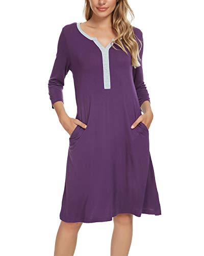 MINTLIMIT Damen Nachthemd Nachtwäsche 3/4 Arm Nachtkleid Sleepshirt Lila S von MINTLIMIT